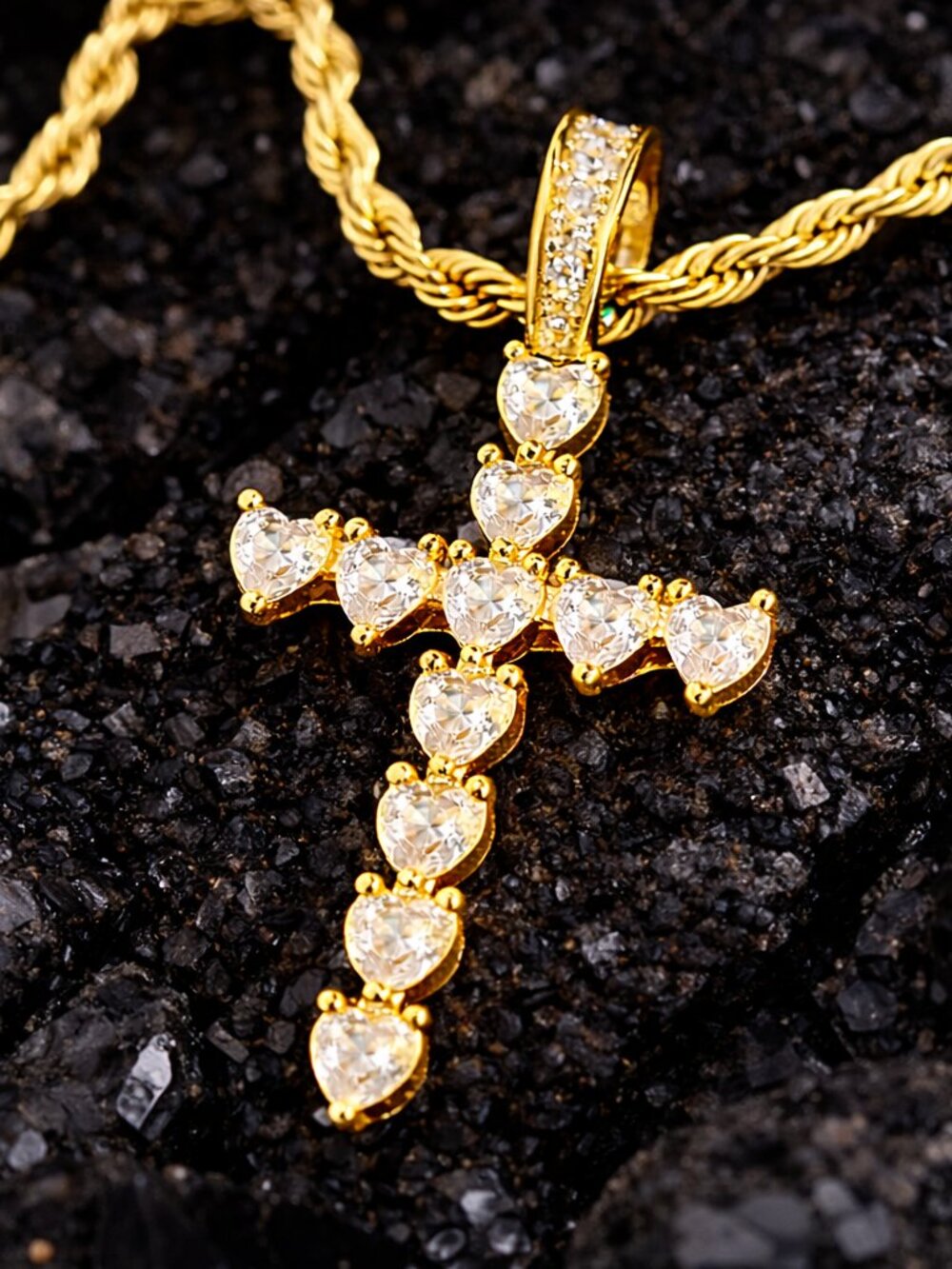 Gold Heart Diamond Cross Necklace